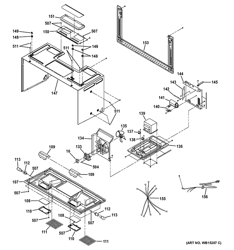 INTERIOR PARTS Diagram and Parts List for AVM4160DF1WS  General Electric Microwave