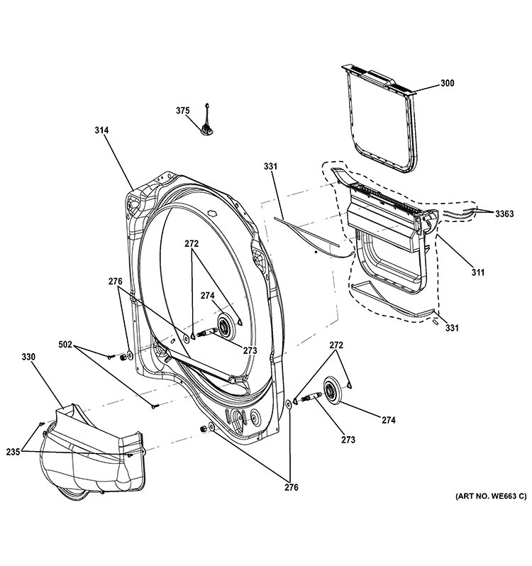 FRONT ROLLER SUPPORT Diagram and Parts List for GTDS825GD0MC  General Electric Dryer