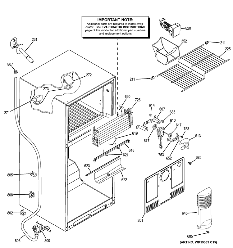 FREEZER SECTION Diagram and Parts List for GTH18DCDKRWW  General Electric Refrigerator