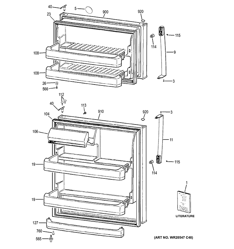 DOORS Diagram and Parts List for GTM18GCEDRES  General Electric Refrigerator