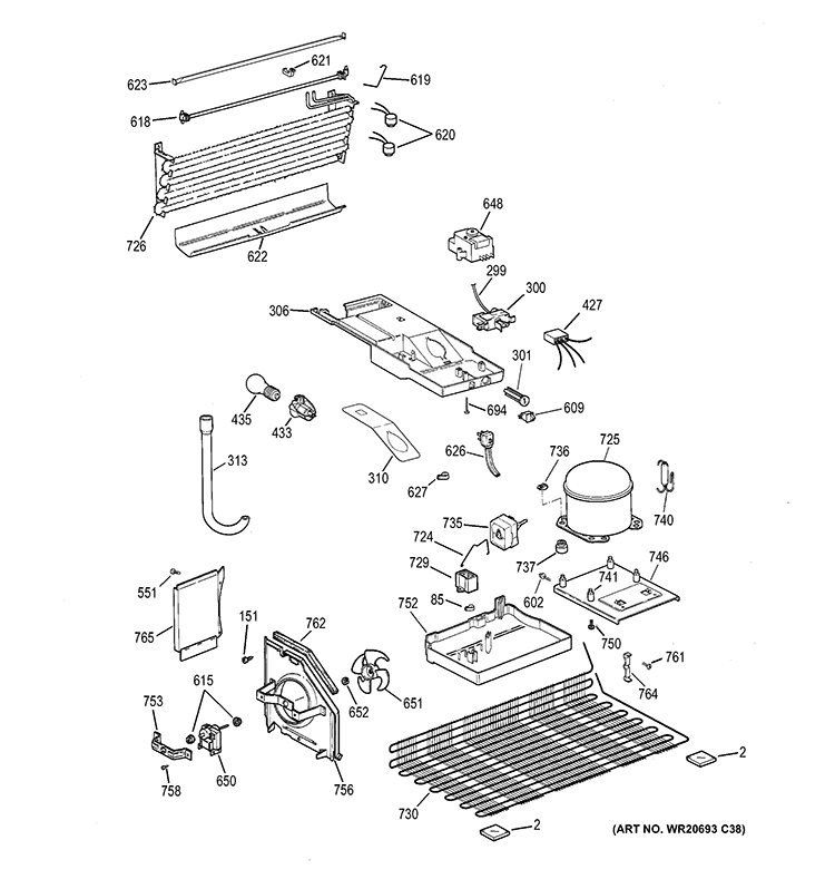 UNIT PARTS Diagram and Parts List for GTM18GCEDRES  General Electric Refrigerator