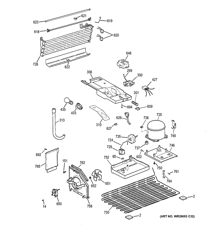 UNIT PARTS Diagram and Parts List for GTZ18GCEDRSS  General Electric Refrigerator