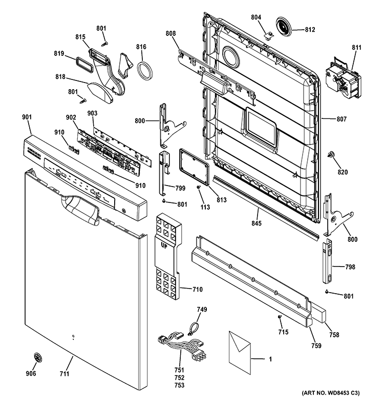 ESCUTCHEON & DOOR ASSEMBLY Diagram and Parts List for GDF540HGD0CC  General Electric Dishwasher
