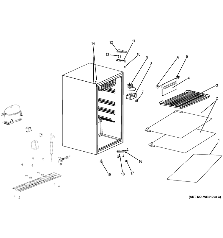 CABINET Diagram and Parts List for GML04GAEBBS  General Electric Refrigerator