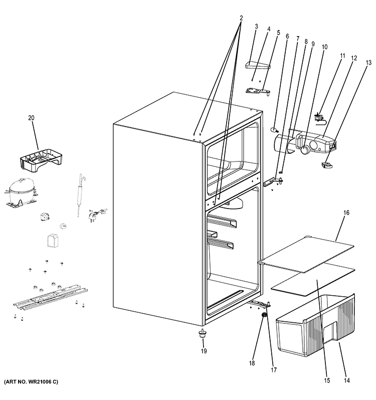 CABINET Diagram and Parts List for GMR03GAEBBS  General Electric Refrigerator