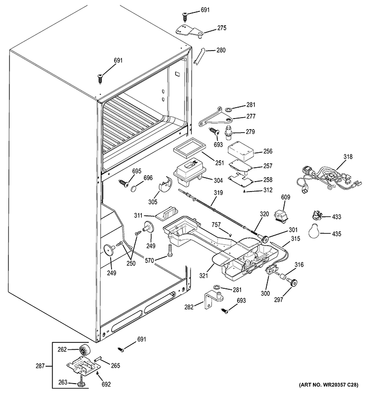 FRESH FOOD SECTION Diagram and Parts List for GTH18DBDKRWW  General Electric Refrigerator