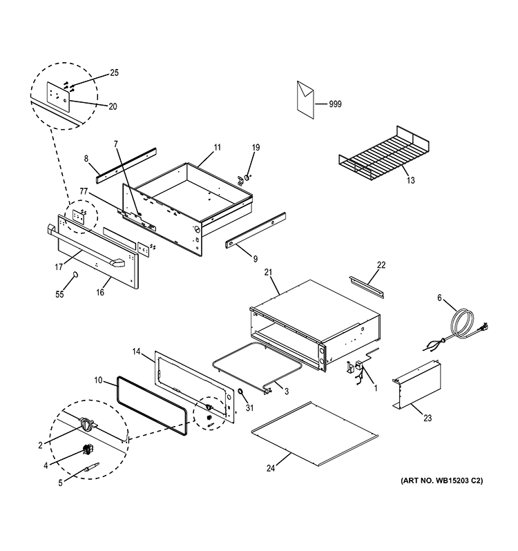 HOOD PARTS Diagram and Parts List for CW9000SD1SS  General Electric Warming Drawer