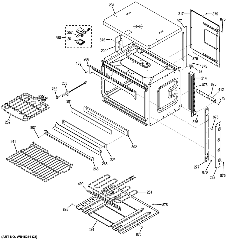 BODY PARTS Diagram and Parts List for JCT5000SF1SS  General Electric Wall Oven