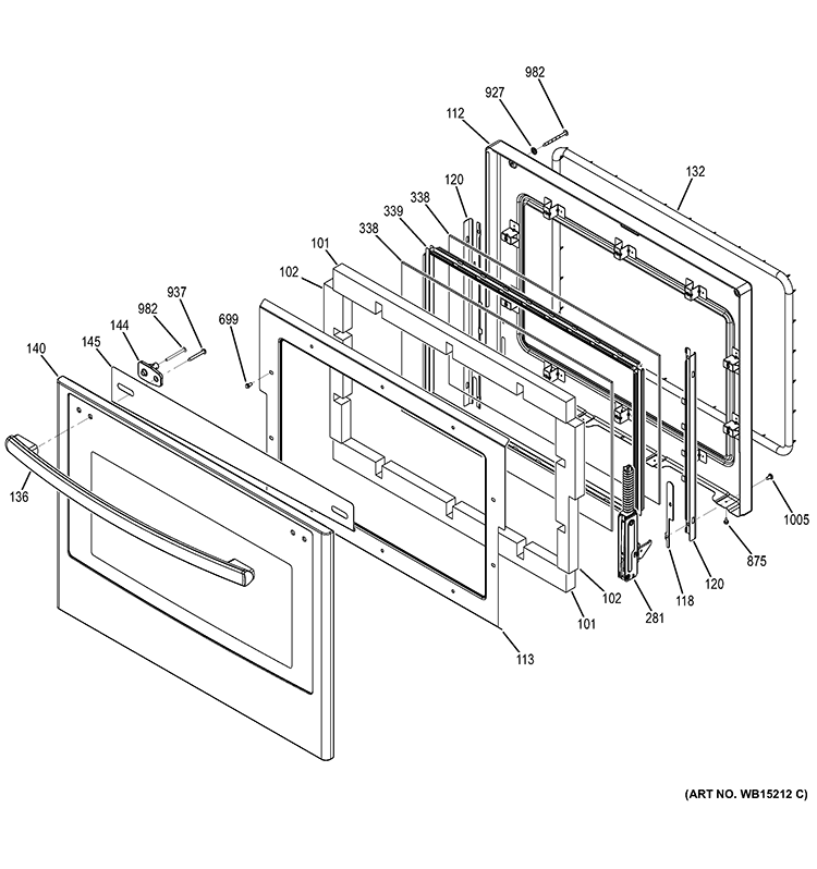 DOOR Diagram and Parts List for PCT7050DF1BB  General Electric Wall Oven