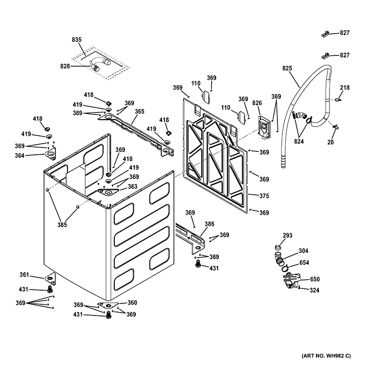 CABINET & BULK DISPENSER Diagram and Parts List for GTWN7450D0WW  General Electric Washer