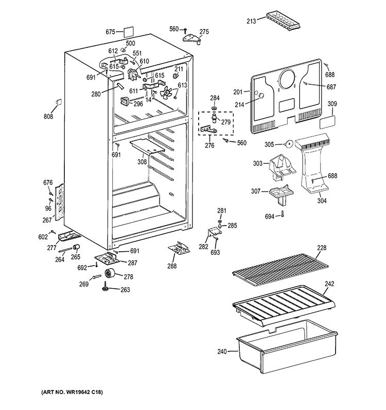 CABINET Diagram and Parts List for HTN16ABXDRWW  General Electric Refrigerator