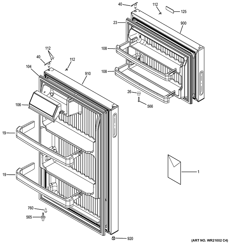 DOORS Diagram and Parts List for HTN16BBEDRWW  General Electric Refrigerator