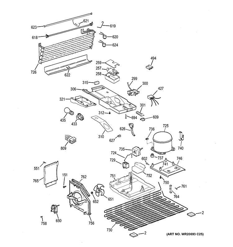 UNIT PARTS Diagram and Parts List for HTN16BBEDRWW  General Electric Refrigerator