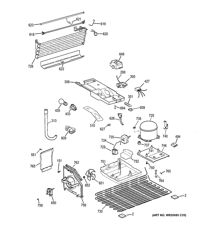 UNIT PARTS Diagram and Parts List for HTS18BBEJRWW  Hotpoint Refrigerator