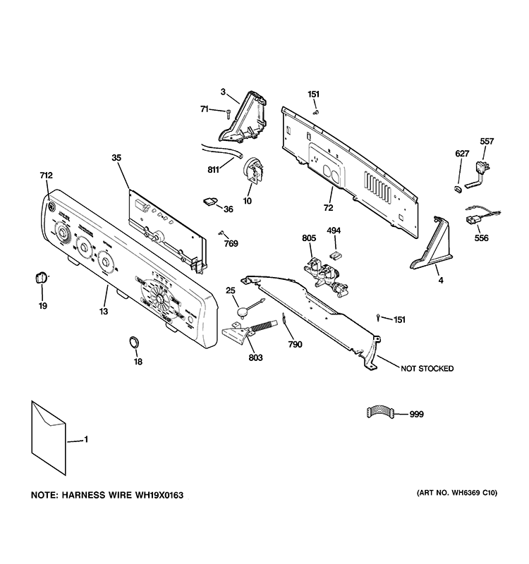 CONTROLS & BACKSPLASH Diagram and Parts List for GHWN4250D1WW  General Electric Washer