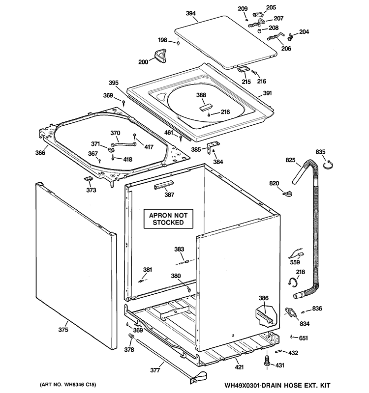 CABINET, COVER & FRONT PANEL Diagram and Parts List for GHWN4250D1WW  General Electric Washer