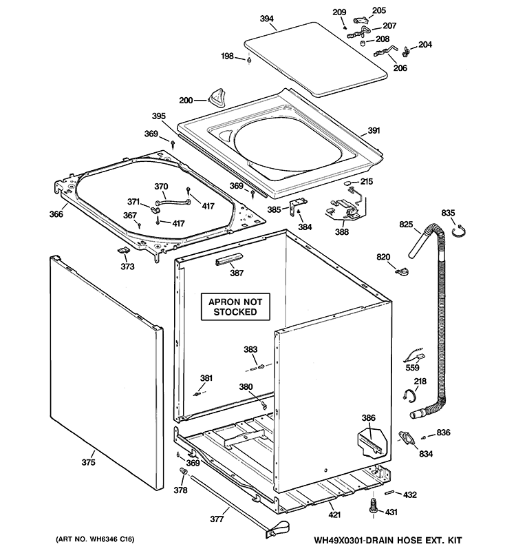 CABINET, COVER & FRONT PANEL Diagram and Parts List for GHWN5250D1WS  General Electric Washer