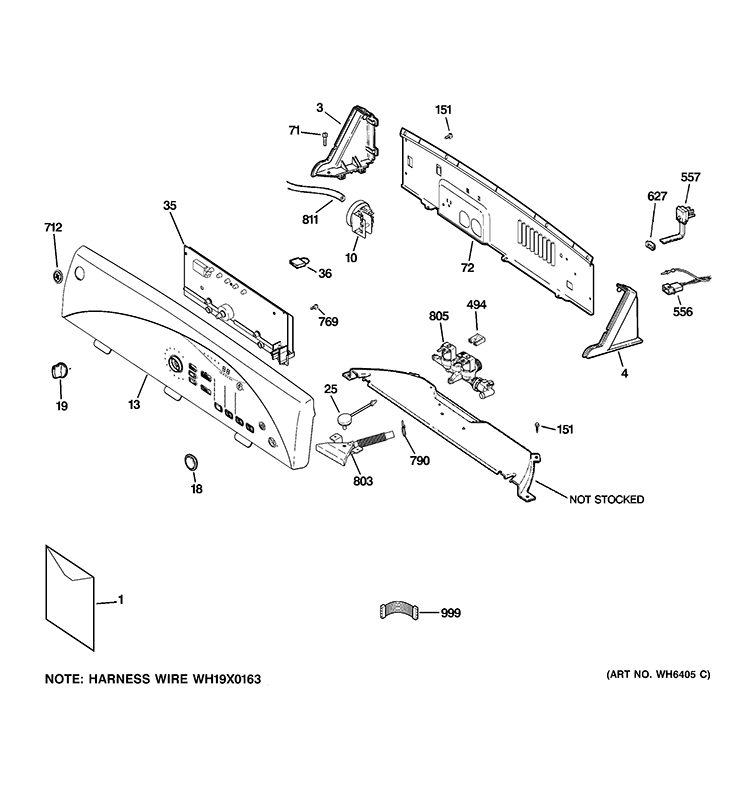 CONTROLS & BACKSPLASH Diagram and Parts List for GTAN4250D1WW  General Electric Washer