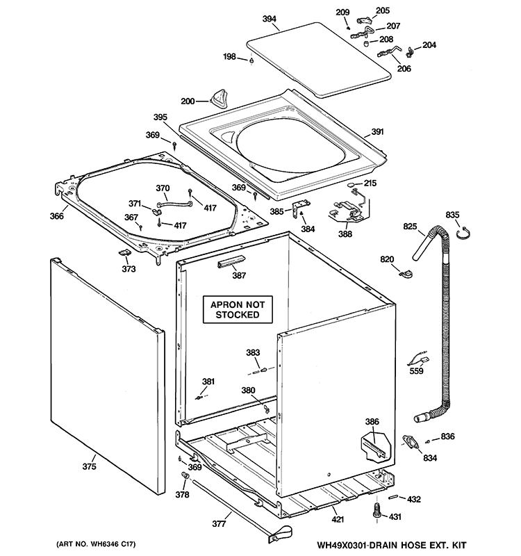 CABINET, COVER & FRONT PANEL Diagram and Parts List for GTAN4250D1WW  General Electric Washer