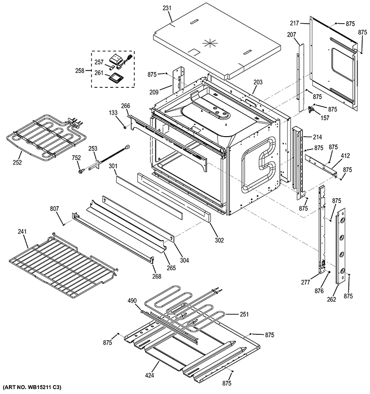 BODY PARTS Diagram and Parts List for JT3000DF1WW  General Electric Wall Oven