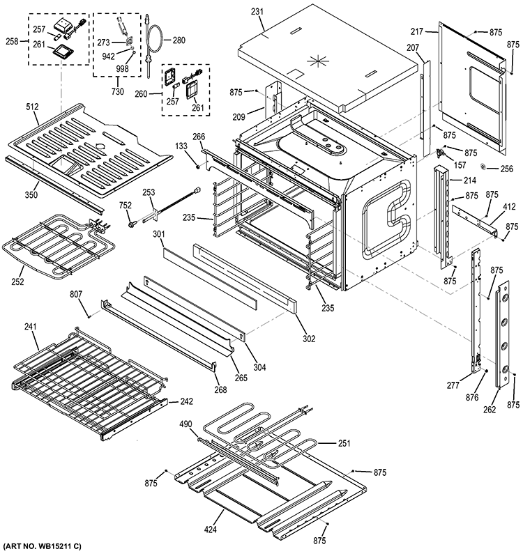 BODY PARTS Diagram and Parts List for PT7050DF1BB  General Electric Wall Oven