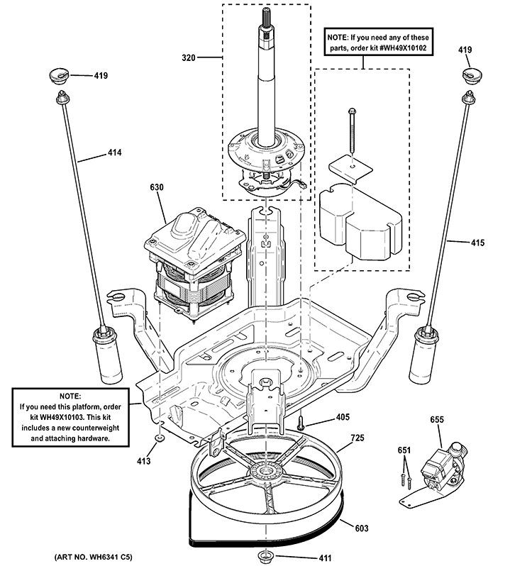 SUSPENSION, PUMP & DRIVE COMPONENTS Diagram and Parts List for GTWP1800D0WW  General Electric Washer