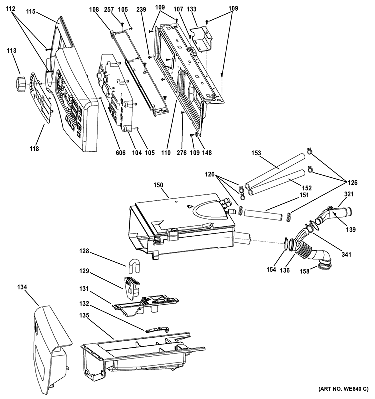 CONTROLS & DISPENSER Diagram and Parts List for GFWN1200D0WW  General Electric Washer