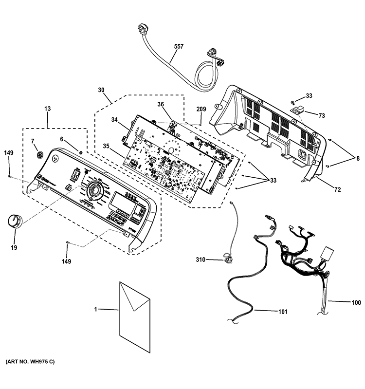 CONTROLS & BACKSPLASH Diagram and Parts List for GTAS8655D0MC  General Electric Washer