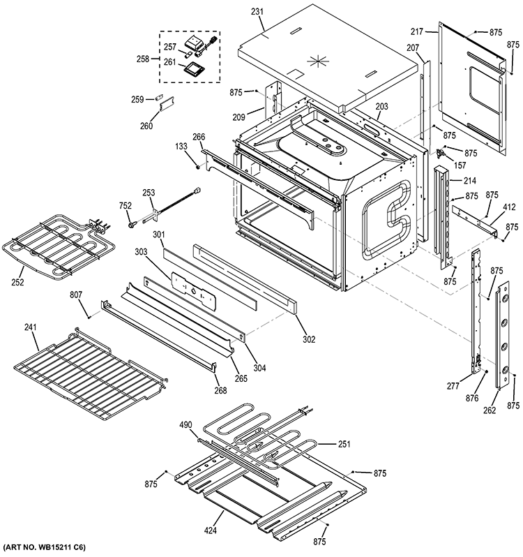 BODY PARTS Diagram and Parts List for JCK5000DF1WW  General Electric Wall Oven