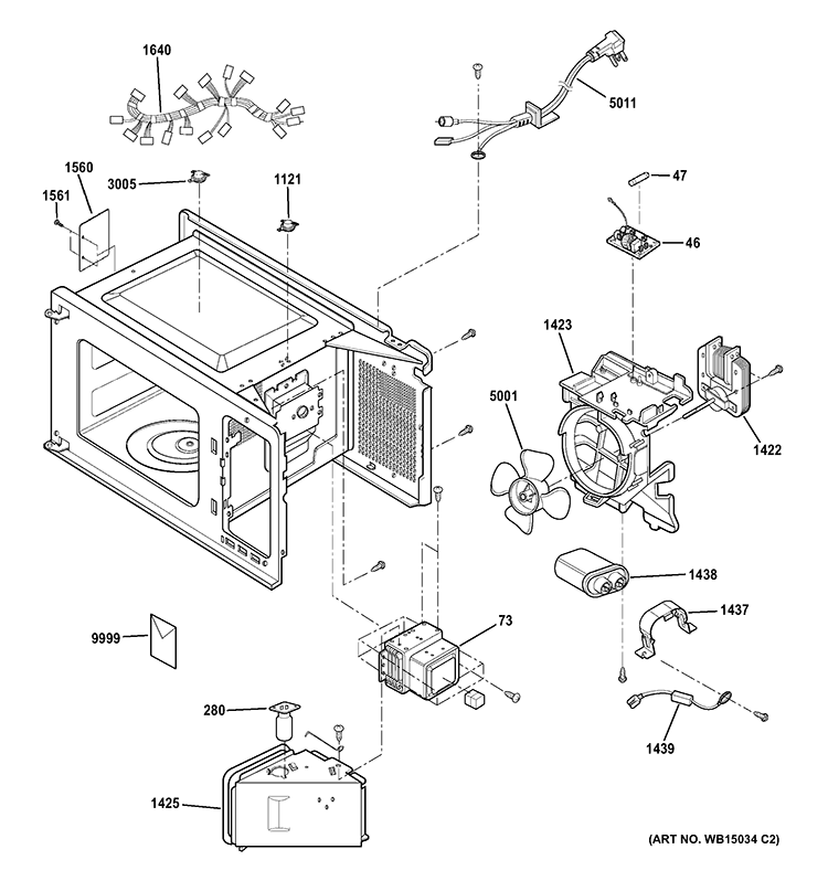 INTERIOR PARTS 1 Diagram and Parts List for JE740DR2BB  General Electric Microwave