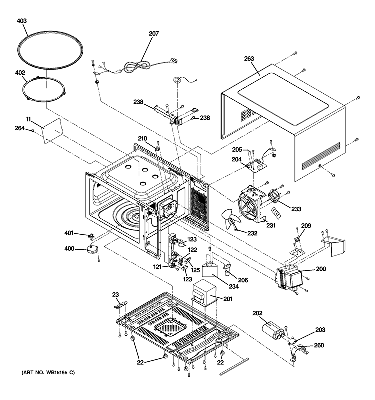 OVEN CAVITY PARTS Diagram and Parts List for JES1651SR2SS  General Electric Microwave