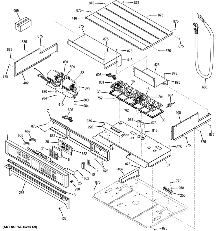 CONTROL PANEL Diagram and Parts List for PT9550SF1SS  General Electric Wall Oven