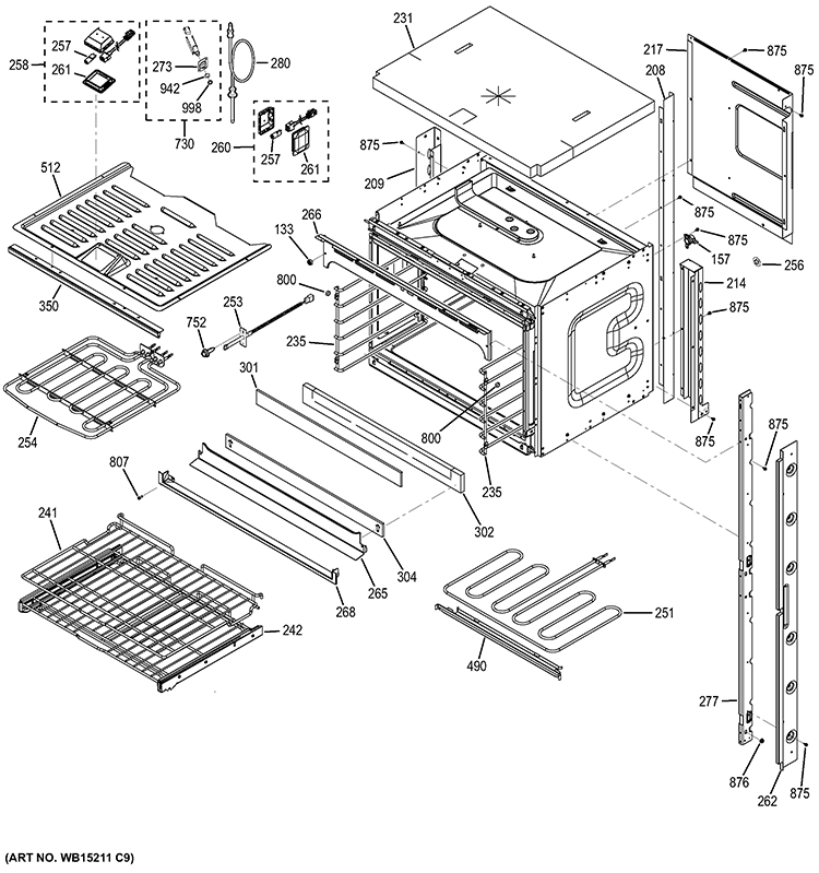 UPPER OVEN Diagram and Parts List for PT9550SF1SS  General Electric Wall Oven