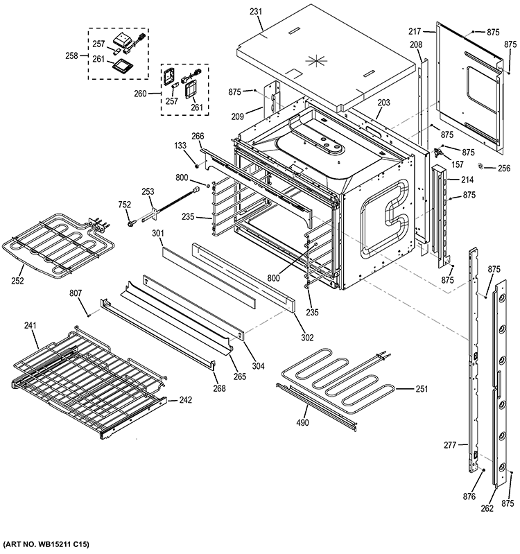 UPPER OVEN Diagram and Parts List for PK7500SF1SS  General Electric Wall Oven