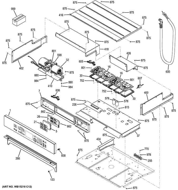 CONTROL PANEL Diagram and Parts List for PT7550DF1WW  General Electric Wall Oven