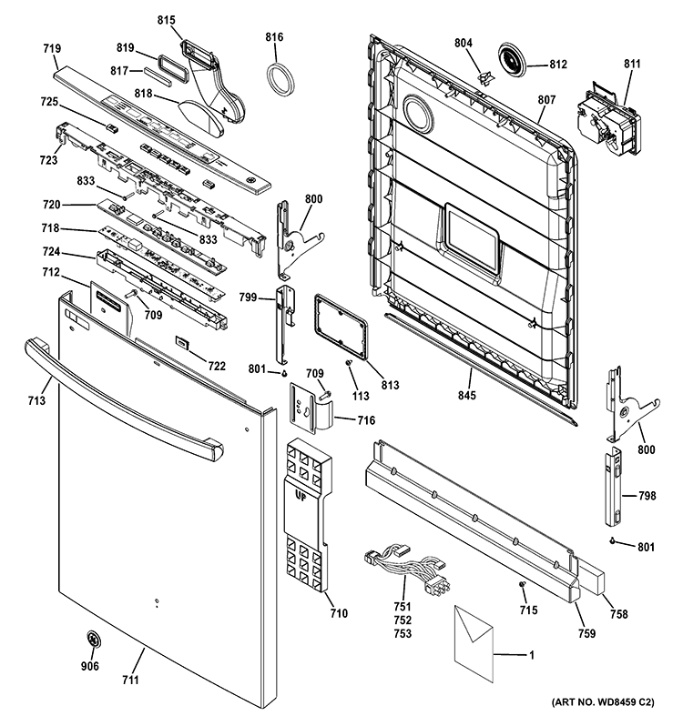 ESCUTCHEON & DOOR ASSEMBLY Diagram and Parts List for ADT521PGF2BS  General Electric Dishwasher