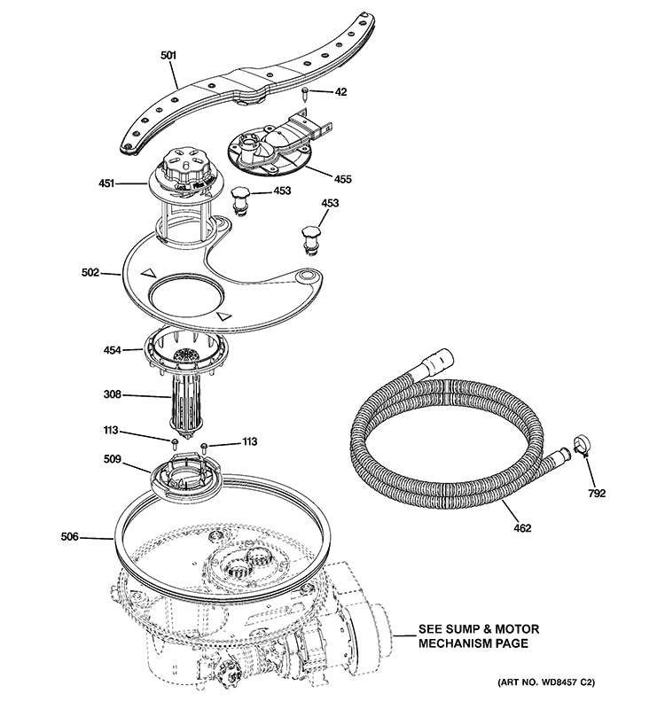 SUMP & FILTER ASSEMBLY Diagram and Parts List for ADT521PGF2WS  General Electric Dishwasher