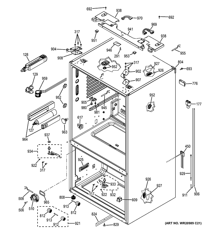 CASE PARTS Diagram and Parts List for DFE29JGDDBB  General Electric Refrigerator