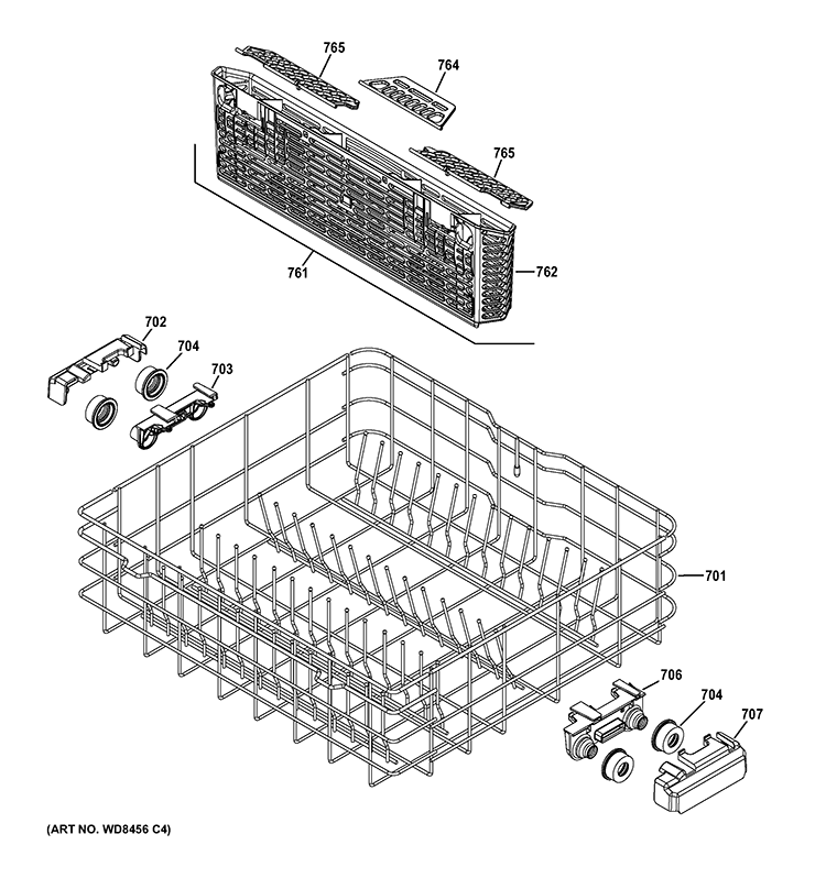LOWER RACK ASSEMBLY Diagram and Parts List for GDF510PGD2WW  General Electric Dishwasher