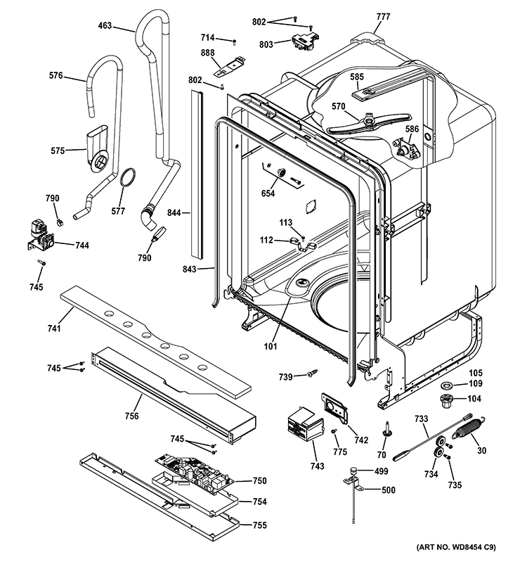 BODY PARTS Diagram and Parts List for GDT550HSD2SS  General Electric Dishwasher