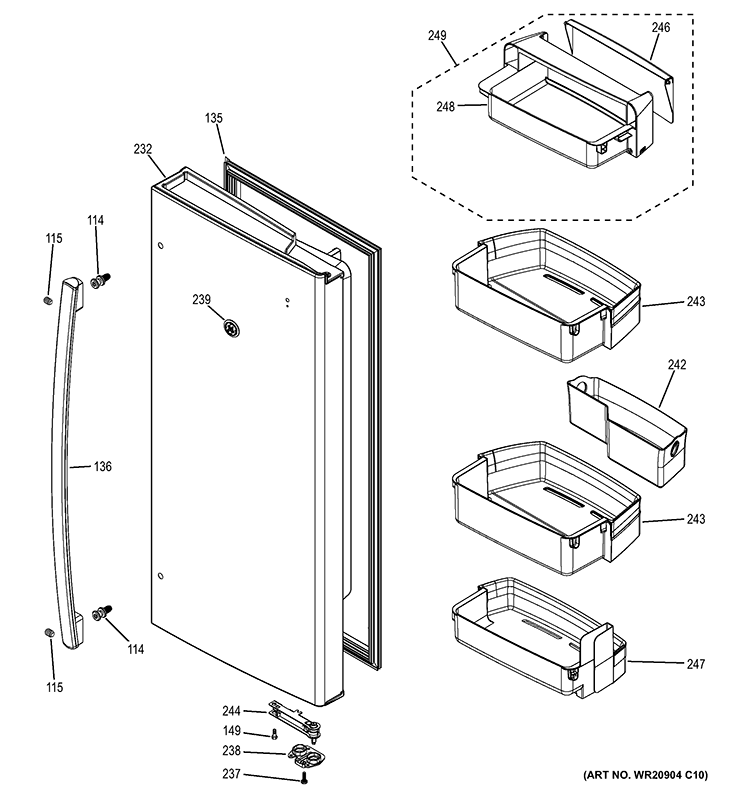 FRESH FOOD DOOR Diagram and Parts List for GFE29HGDCBB  General Electric Refrigerator