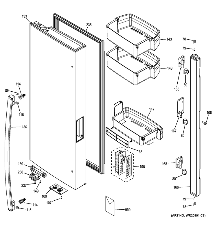 FRESH FOOD DOOR - LH Diagram and Parts List for GNE26GMDCES  General Electric Refrigerator