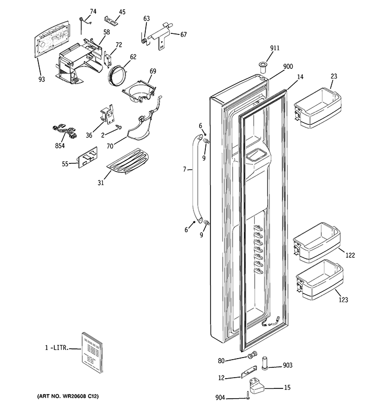 FREEZER DOOR Diagram and Parts List for GSHF6KGZBCBB  General Electric Refrigerator