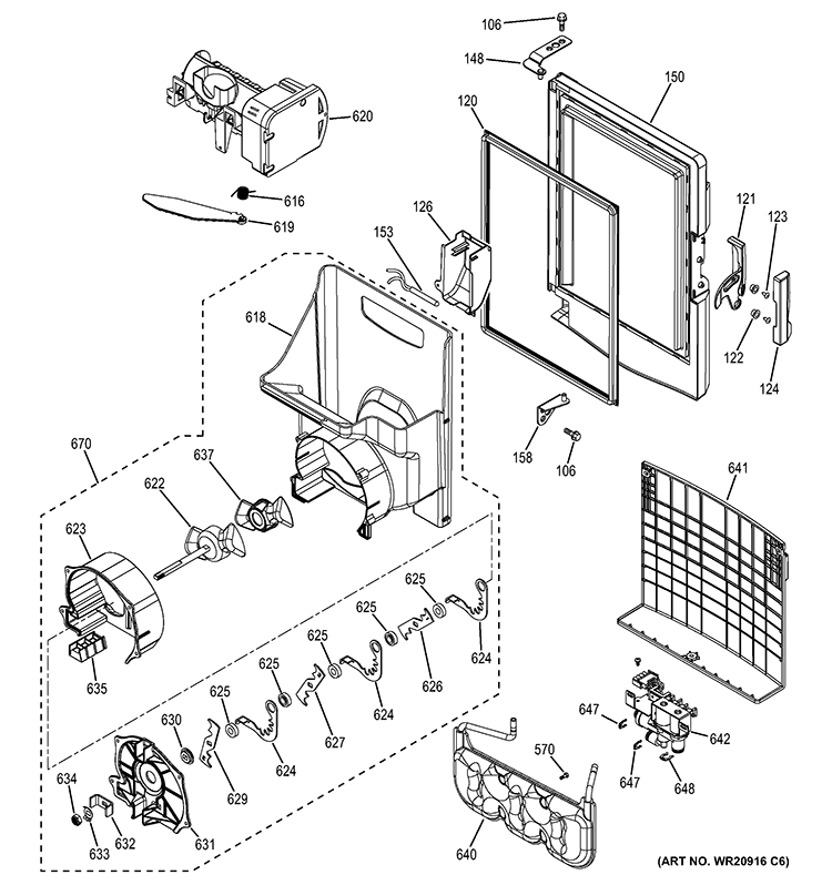ICE MAKER & DISPENSER Diagram and Parts List for GFE27GGDAWW  General Electric Refrigerator