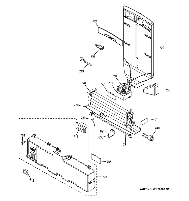FRESH FOOD SECTION Diagram and Parts List for GFE27GGDAWW  General Electric Refrigerator