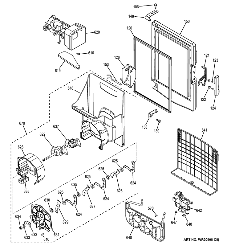 ICE MAKER & DISPENSER Diagram and Parts List for GFE27GSDBSS  General Electric Refrigerator