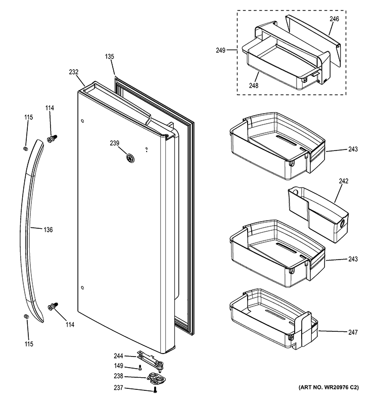 FRESH FOOD DOOR - RH Diagram and Parts List for GFE29HMDBES  General Electric Refrigerator