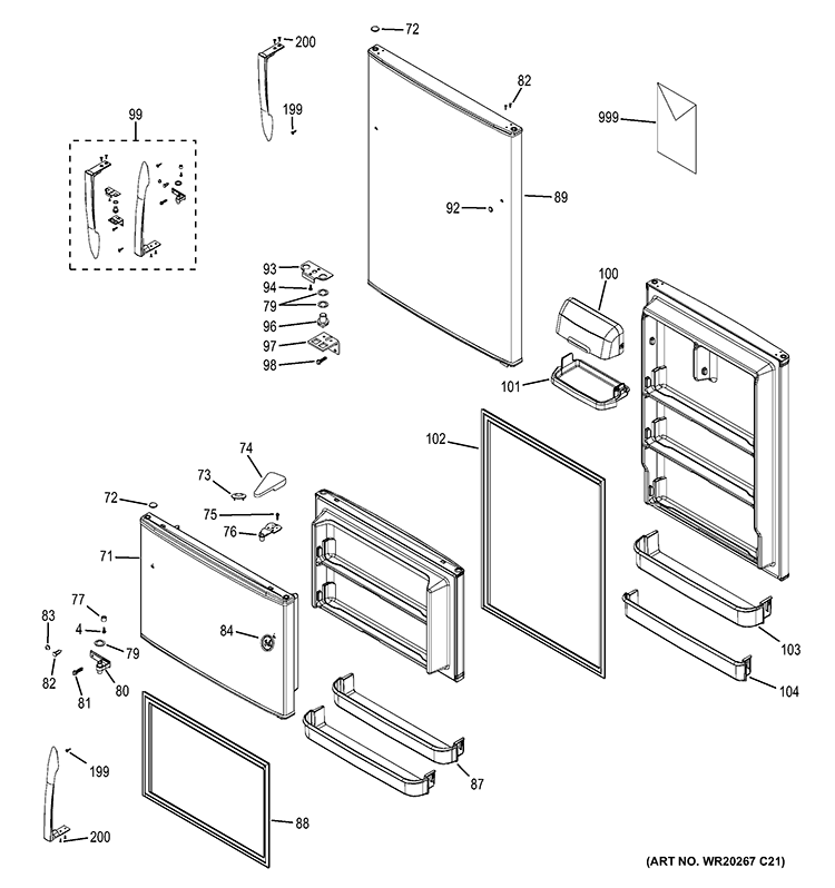 DOORS Diagram and Parts List for GTH21GCEWW  General Electric Refrigerator