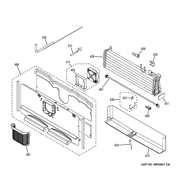 FREEZER SECTION Diagram and Parts List for PFE27KSDASS  General Electric Refrigerator
