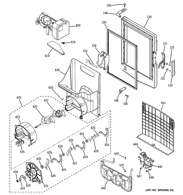 ICE MAKER & DISPENSER Diagram and Parts List for PFE27KSDASS  General Electric Refrigerator